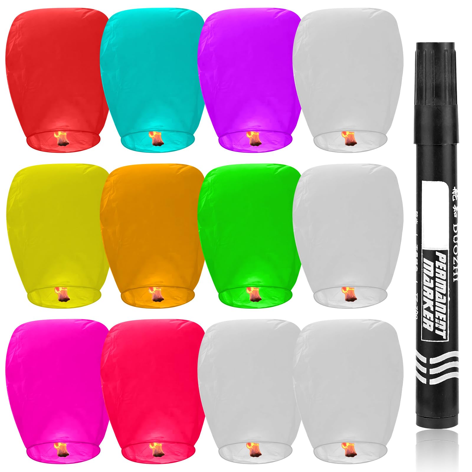 Chinese Sky Lanterns, 12pcs Multicolor Eco Friendly Chinese Sky Lanterns 100% Biodegradable No Assembly Required Beautiful Lantern for Weddings, Birthdays, Parties,Memorials, Chinese New Year