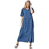 Woman Within Plus Size Short-Sleeve Denim Dress