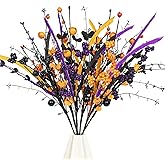 Yawwind 6 PCs Halloween Flowers Artificial 17 Inches Black Halloween Stems with Berry Branch Gothic Floral Picks for Vase Flower Arrangement Home Party Thanksgiving Harvest Decor