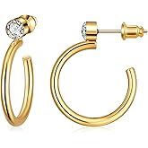 Gacimy 14K Gold Plated Hoop Earrings for Women 14K Real Gold Plated, 925 Sterling Silver Post CZ Earrings for Women