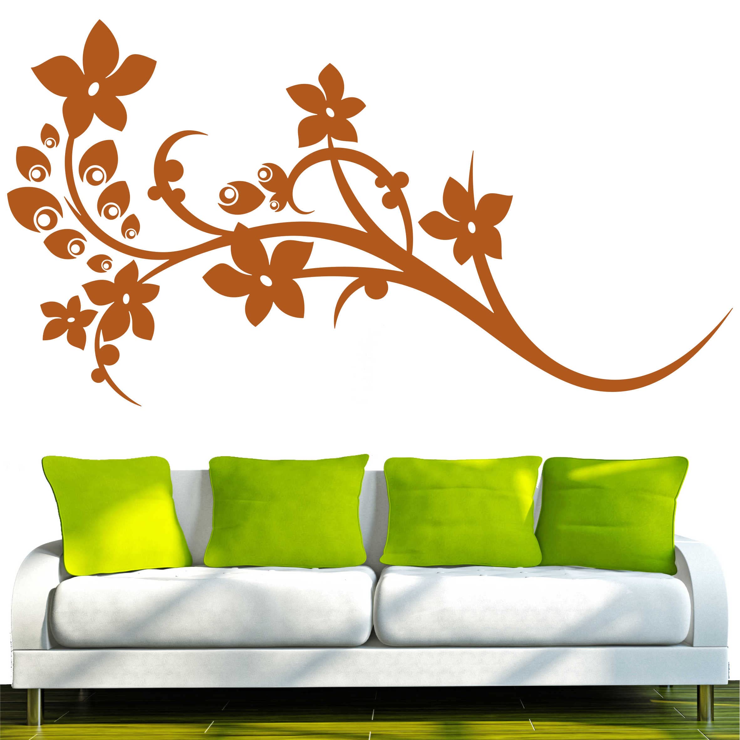 INDIGOS Wall Sticker d188 Beautiful Flowers Vine Plant Tribal 80 x 42 cm Hazelnut Brown, Vinyl, 80 x 42 x 1 cm