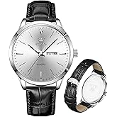 OLEVS Mens Watches, Casual Leather Watches for Men Easy to Read Quartz Number Watch with Date Waterproof Blue/Black/Silver Face Men's Wrist Watches…
