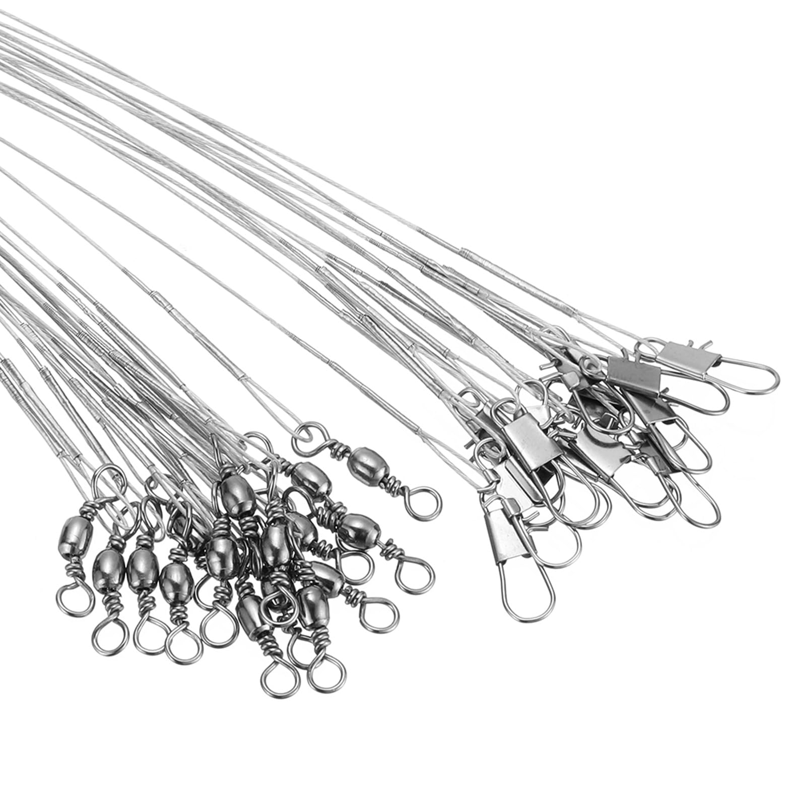 PATIKIL Fishing Wire Leaders 6" 8" 12", 60Pcs 30LB Strength Nylon-coated Fishing Line Leaders with Swivel and Snap for Saltwater Freshwater, Silver Tone