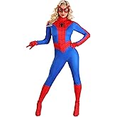 Women's Premium Classic Spider-Man Costume - Red & Blue Bodysuit with Mask, Gloves, Boot Covers