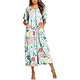 Ekouaer Women Robes Zipper Front Short Sleeve Full Length Housecoat with Pockets Loungewear S-4XL