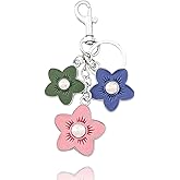 SORGERLY Cute Flower Bag Charm Keychain - Silver Key Chain Purse Handbag Accessories - Elegant Birthday Gifts for Women