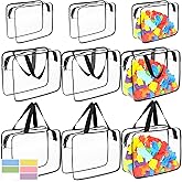 9 Packs Clear PVC Toy Storage Bags Include 6 Pcs Large and 3 Pcs Medium Toy Organizer Bags with Labels, Portable Handheld Zipper Bags for Organizing Board Game, Building Blocks, Puzzle, Kids Books