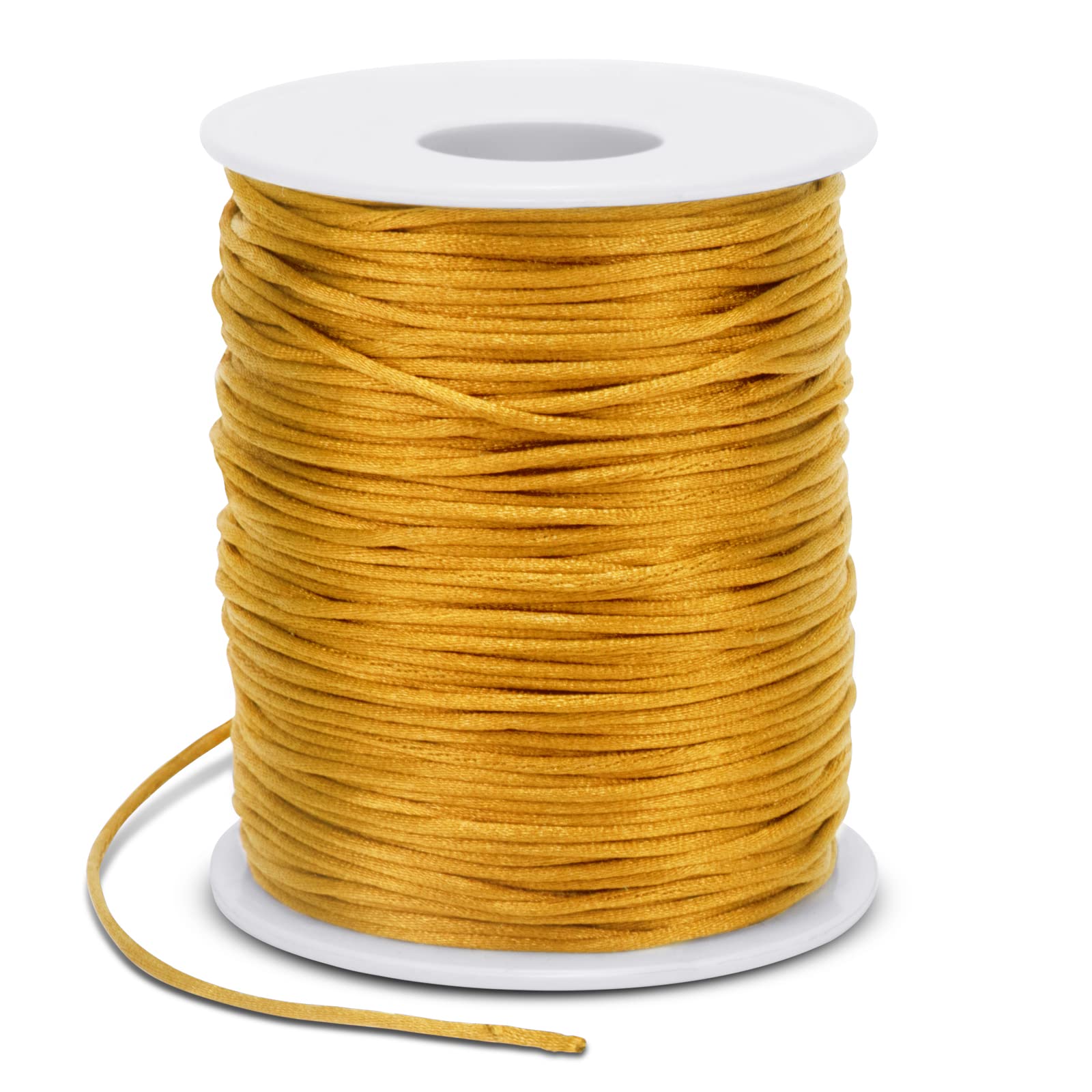 LEREATI Satin Cord 1.5mm x 100m Nylon Cord Bracelet Thread, Rattail Silk Beading Thread Jewellery String for Making Bracelet, Necklace, Chinese Knot, DIY Crafts (Golden)