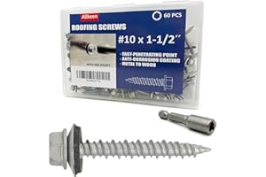 Allkeen #10 x 1-1/2" Hex Head Sheet Metal Roof Screws, Rustpert Coating Metal to Wood siding Screws, 60 Pieces