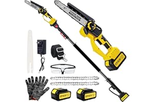 AUTUBIN Brushless 2-IN-1 Cordless Pole Saw & Mini Chainsaw, 2× 21V 4.0Ah Batteries Powered 8 Inch Chain, 16-Foot Max Reach & Multi-Angle Electric Pole Saw for Tree Trimming,Tree Trimmer for Branch Cutting.