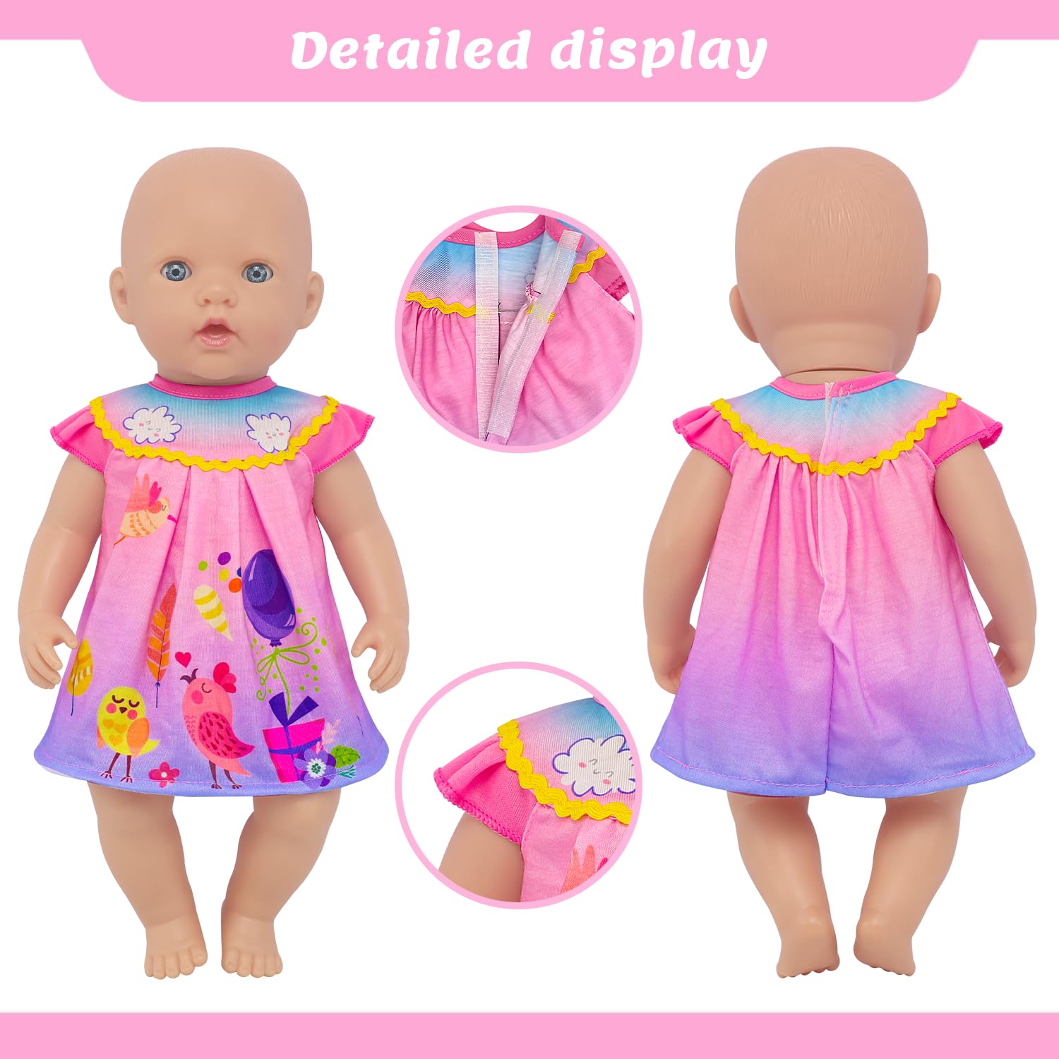 4 Set Baby Doll Clothes for 13-16 Inch Dolls, 6 Pcs 14 Inch Doll Clothes Accessories Dress Outfits Include Skirts, Top, Pants, Jumpsuit