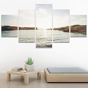 SIGNWIN 5 Panel Canvas Wall Art Coastal Scenery...