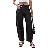 Eddoyee Wide Leg Barrel Pants Women - Stretchy High Waist Baggy Pants Y2k Boyfriend Ankle Trousers with Pockets