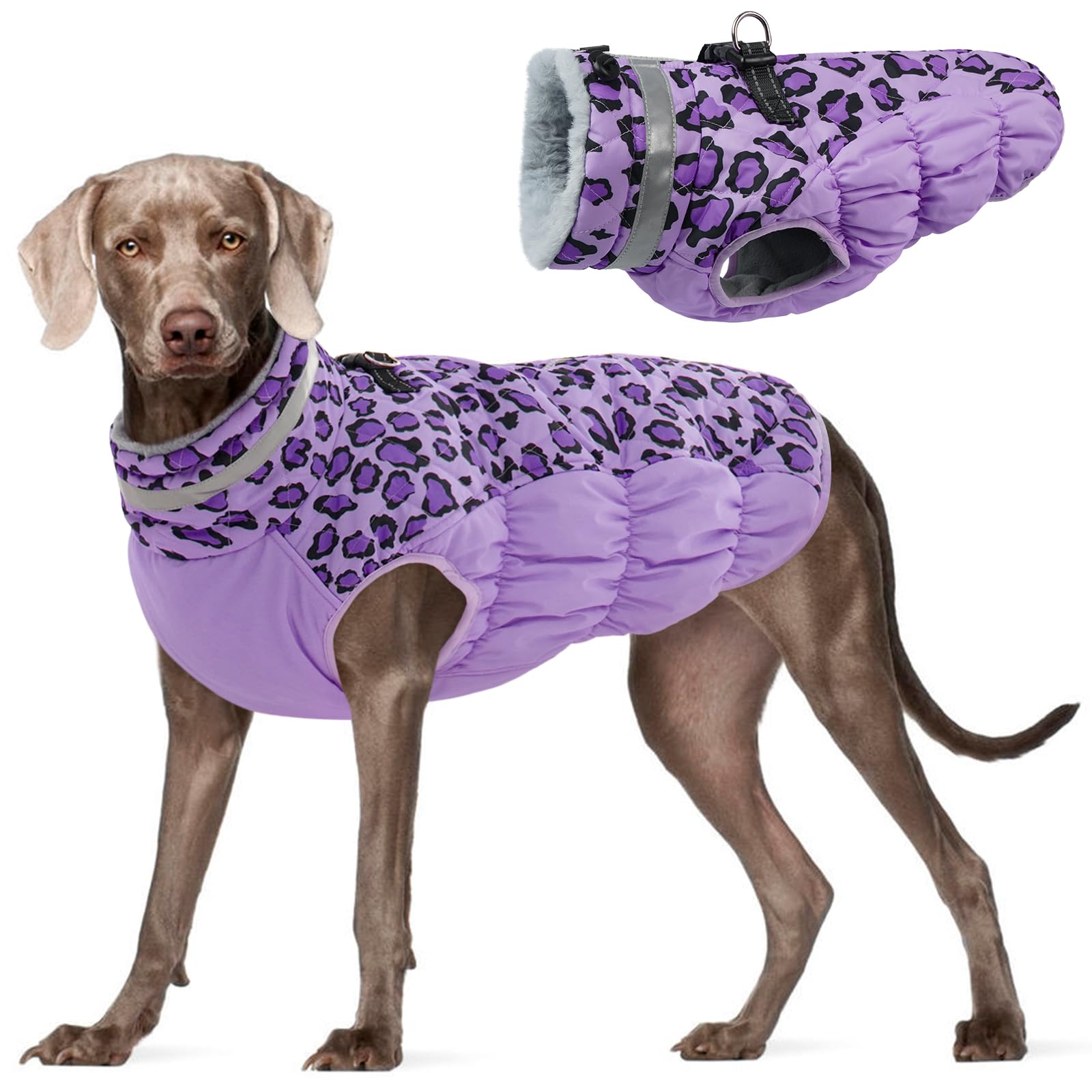 Kuoser Dog Winter Coat with Harness, Warm Reflective Windproof Jacket for Medium Dogs, Waterproof Cold Weather Pet Vest XL