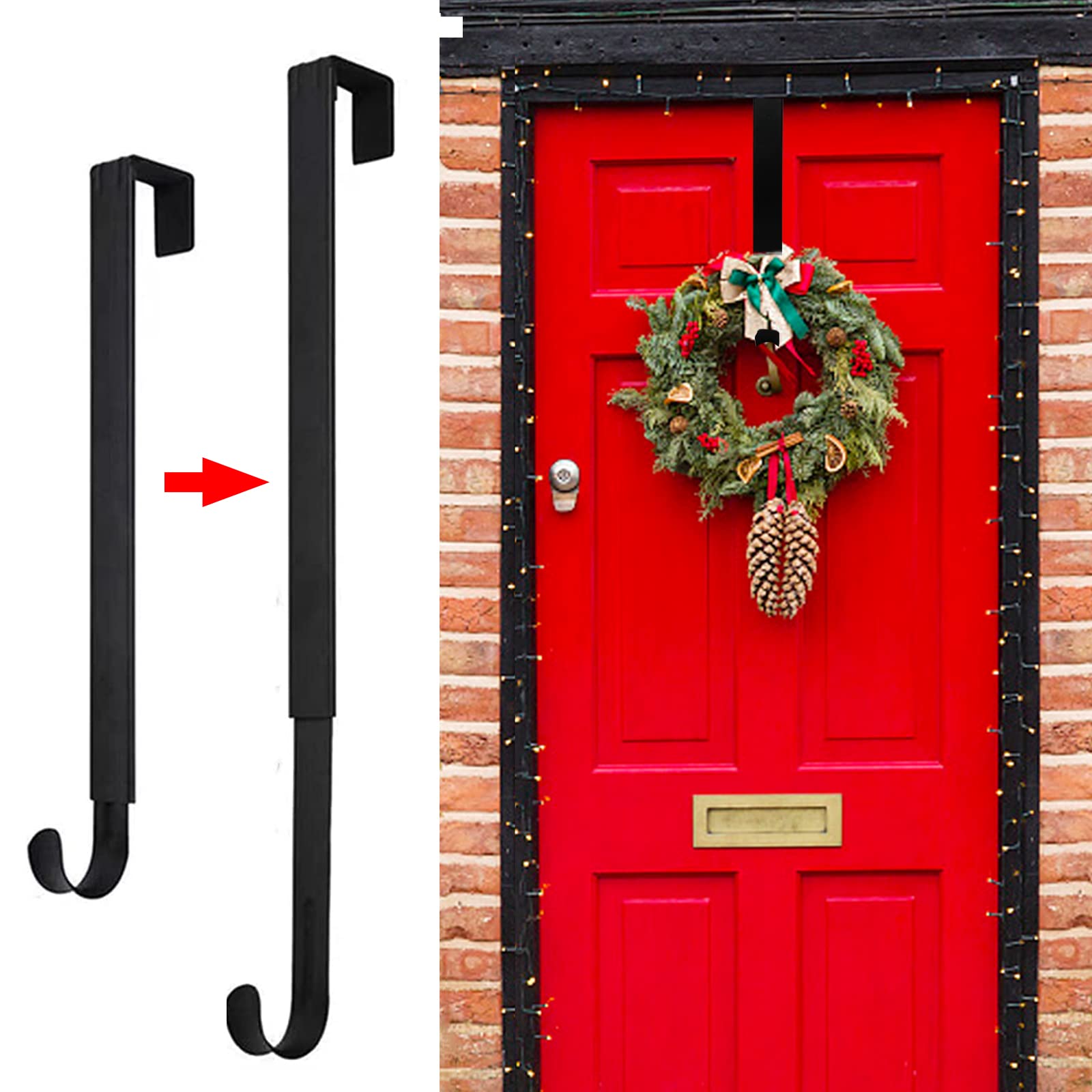 Photo 1 of GP Life Wreath Hanger for Front Door, Adjustable from 15 to 25 Inches Hanger, 20 lbs Larger Door Upgrade Christmas Fall Wreaths Decorations Hook (Black)