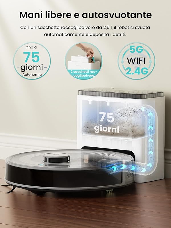 M2S Plus Robot Aspirapolvere Lavapavimenti con Mappatura, 10000Pa