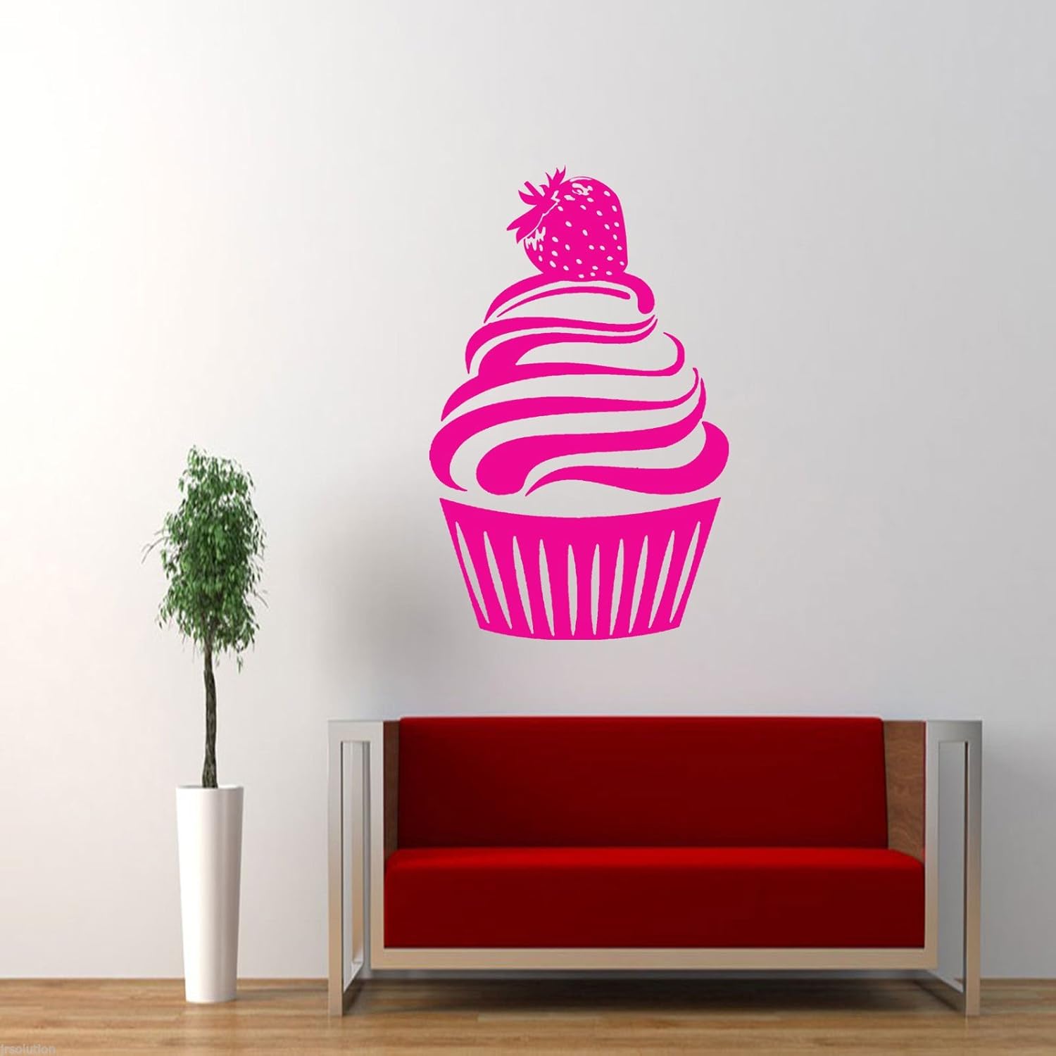 Large Strawberry CUPCAKE Vinyl Wall Art Stickers Decal