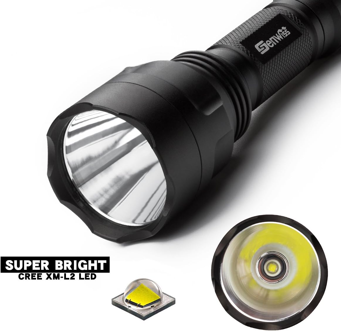 Genwiss LED Flashlight Emergency Torch Ultra Bright XM-L2 5 Modes 3000 Lumen Water Resistant Handheld Portable Military Light for Camping Biking Working Hunting Fishing Riding Walking: Sports & Outdoors