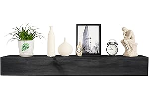 XWNE Fireplace Mantel,54 inch Rustic Wood Floating Mantel Shelves for Electric Fireplaces,Solid Wood Farmhouse Mantle for Over Fireplace-Black-54x8x6