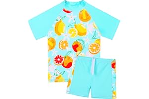 TFJH E Girls Short Sleeve Swimsuit Two Piece Swimwear UPF 50+ UV 3-12 Years