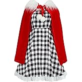GOLDSTITCH Womens Christmas Costume Santa Dress Outfits with Cloak Plaid Dress Xmas Party Birthday Dress Up