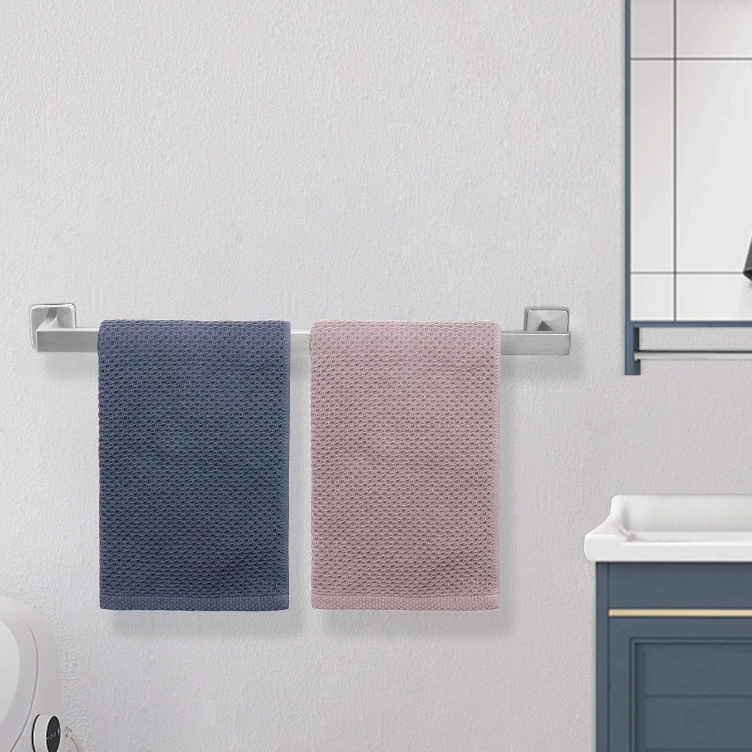NearMoon Bathroom Towel Bar, Bath Accessories Premium Thicken Stainless Steel Square Shower Towel Rack for Bathroom, Towel Holder Wall Mounted (Brushed Nickel, 24 Inch): Kitchen & Dining