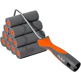 11 Pack 4" High Density Foam Paint Roller Kit for Smooth &amp; Precision Finish | PinStone Special Caved-in Foam Rollers, Small Black Foam Mini Rollers for Painting Walls, Cabinets, Doors, Furniture, Trim