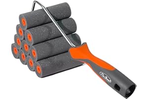 PinStone 11 Pack 4" High Density Foam Paint Roller Kit, Special Caved-in Foam Roller for Smooth & Precision Finish, Small Black Foam Mini Rollers for Painting Walls, Cabinets, Doors, Furniture, Trim