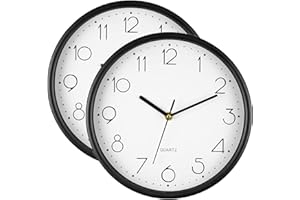 Bekith 2 Pack Wall Clock Silent Non Ticking - 10 Inch Round Quartz Battery Operated Home Office School Clocks, Black