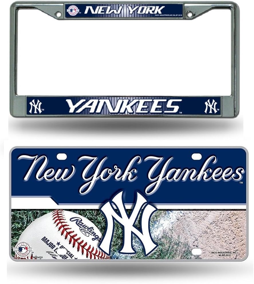 Rico Industries New York Yankees Chrome License Plate Frame & Yankess Metal Tag