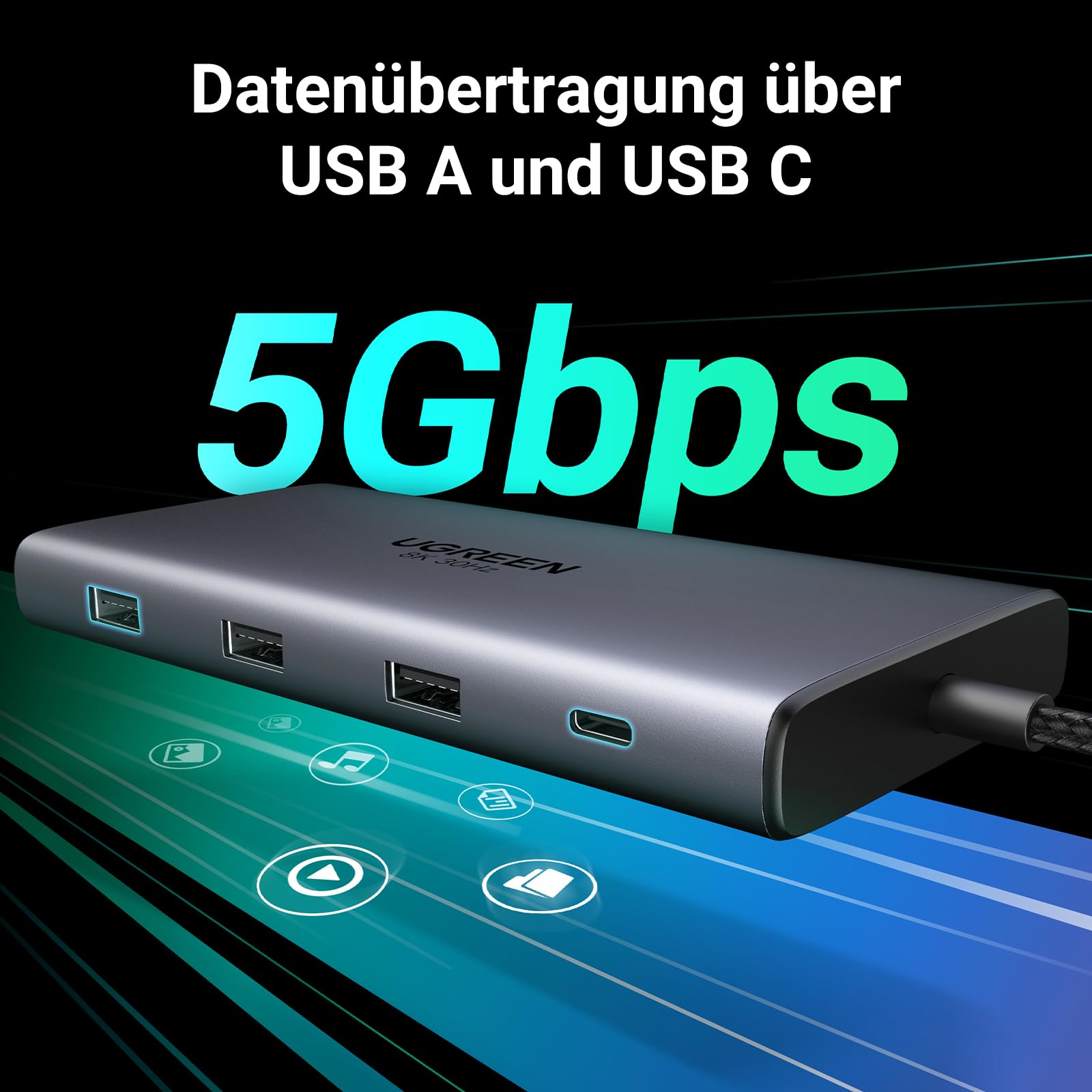 UGREEN Revodok Pro USB C Docking Station Dual HDMI 10 IN 1 Hub 2 HDMI, Gigabit Ethernet, 4X USB C/USB A Ports, PD 100W Schnellladen, SD/TF Kartenleser 6