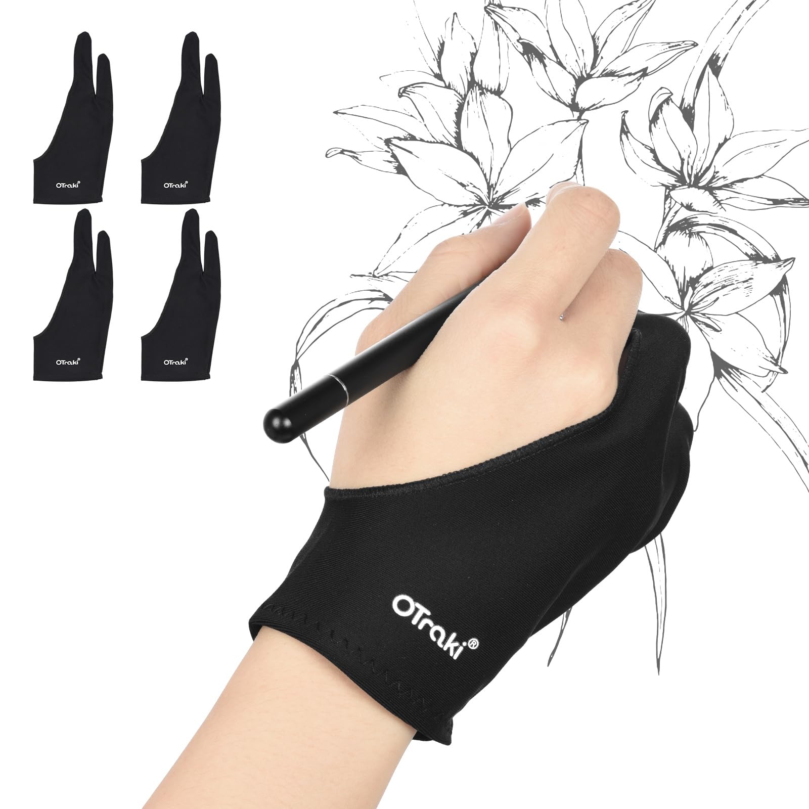 OTraki Artist Glove Anti-fouling Digital Draw Glove 4 Pack High-elastic Lycra Fiber Two Finger Gloves Free Size for Graphics Drawing, Tablet, Pad and Art Creation for Right Hand or Left Hand