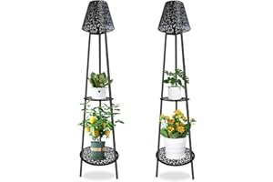 Kweetle 45" Metal Solar Floor Lamps Outdoor with 2 Plant Stands, 2 Pack Waterproof Outdoor Solar Floor Lamps for Patio Deck Yard Garden Driveway Porch Decor
