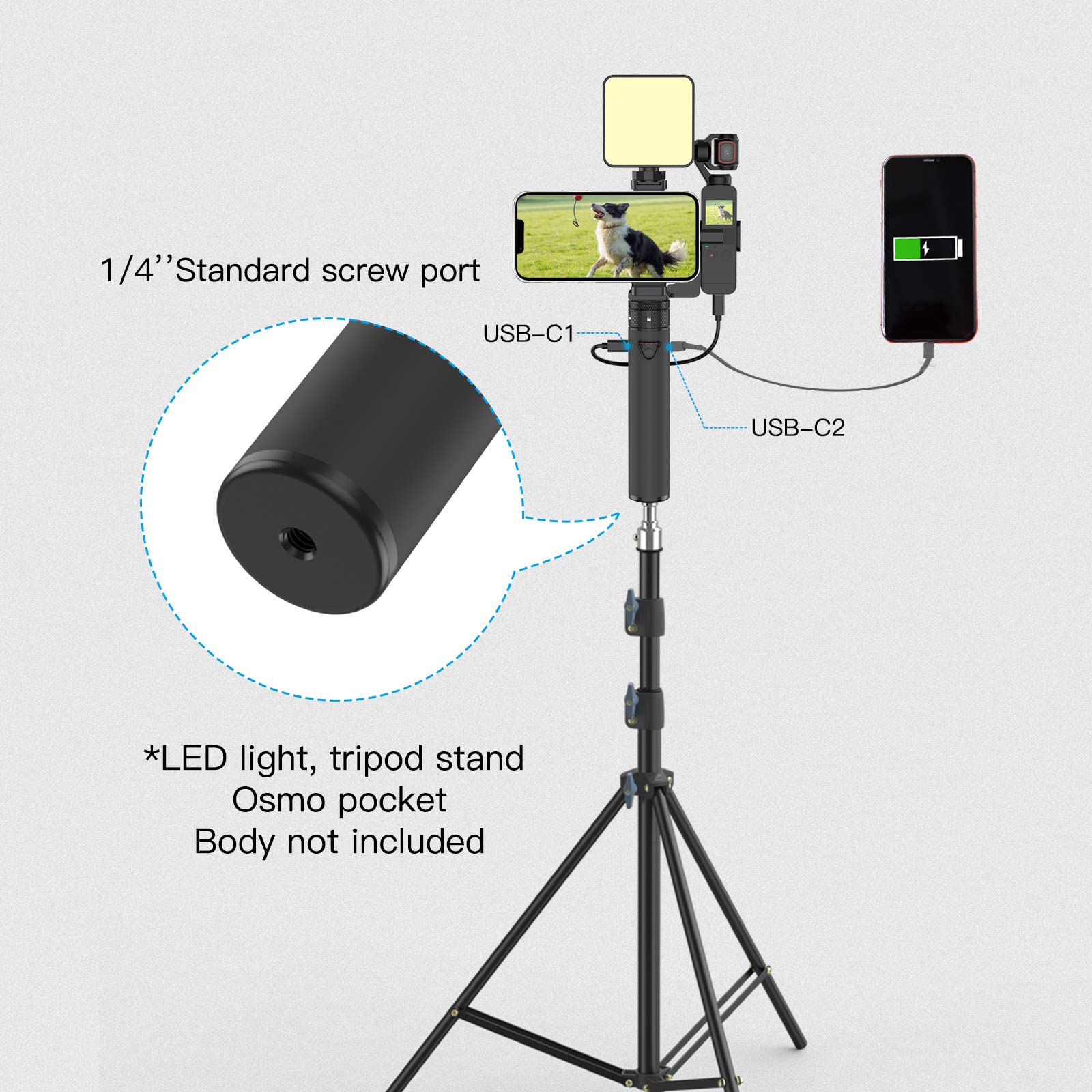 Charging Stick for DJI OSMO Pocket, 5000mah Power Charger Compatible with DJI Osmo Pocket 2/Osmo Pocket 1,Power Stick with Phone Holder for Osmo Pocket Camera Upgrade Version