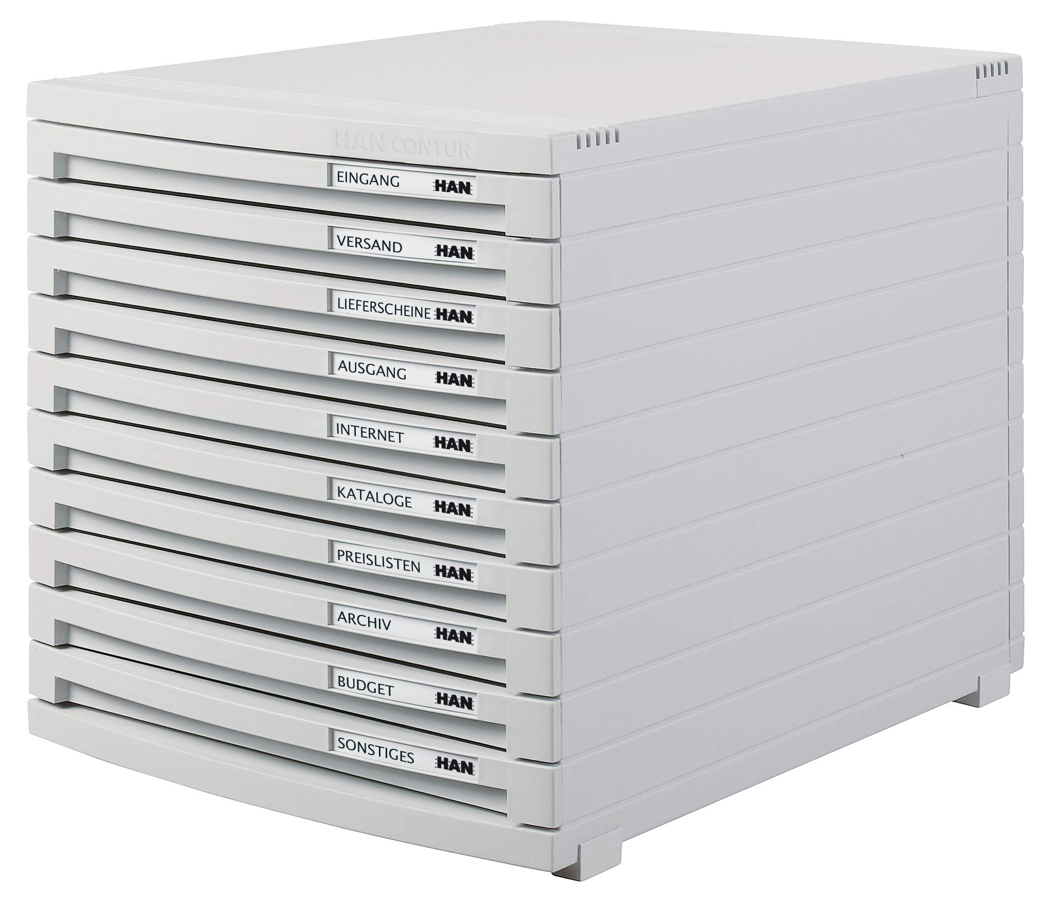 HAN 1510-11, CONTUR drawer set. Modern organisational system, expandable, premium quality for a highly professional organisation with 10 closed drawers, light-grey
