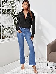 MakeMeChic Women's Satin Silk Long Sleeve Blouse