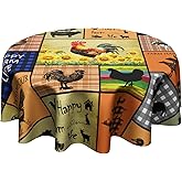 Granbey Farmhouse Rooster Round Table Cloth - Farm Animal Tablecloths Hen Chicken Cattle Ducks Sunflower Table Cover Decoration for Dining Kitchen Picnic Party Decor 60 Inch