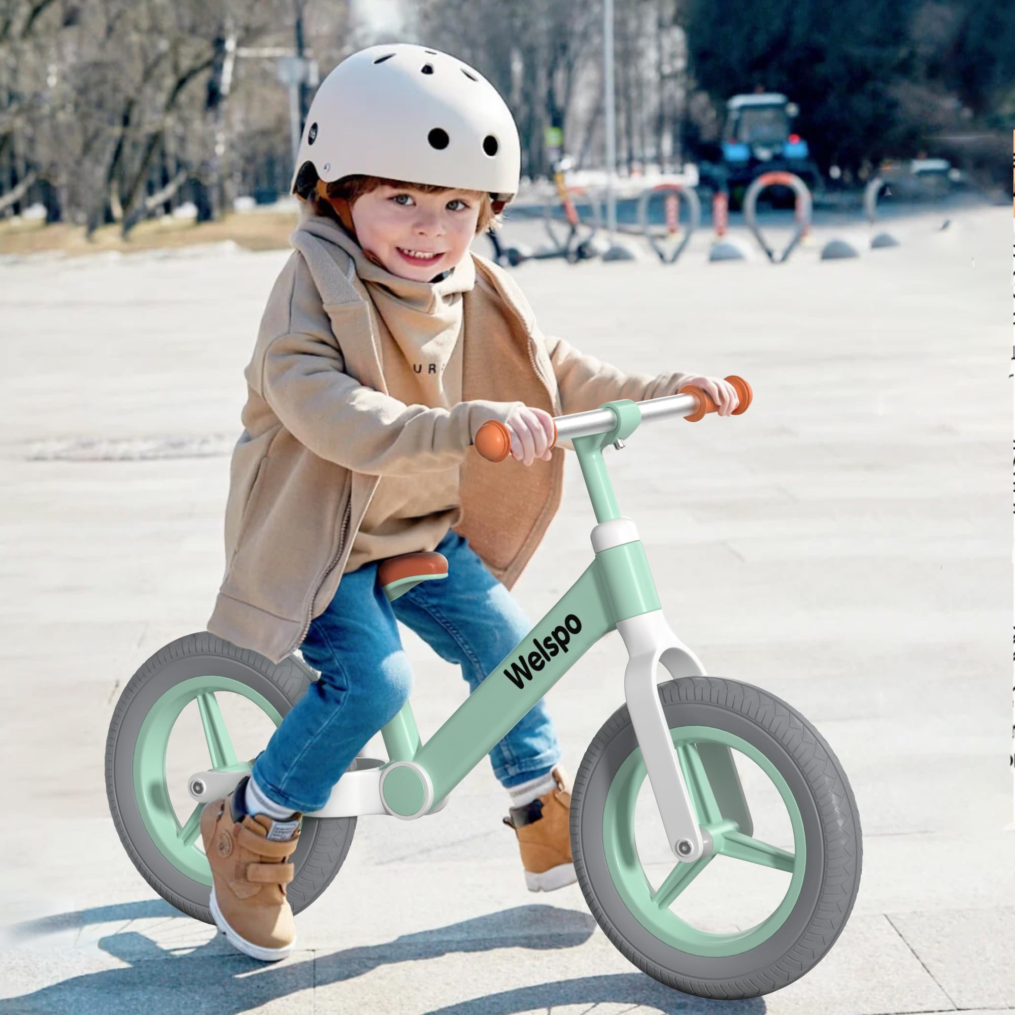 welspo 12-Inch Kids Balance Bike, No Pedal Toddler Bike for 2-5 Years Old Boys and Girls, Lightweight Nylon Frame with Adjustable Handlebar and Seat, Shock Absorption, Anti-Slip PU Airless Tires