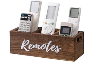 ZBBCTUS Remote Control Holde Wall Mount with Removable Grids，Wooden TV Remote Holder for Coffee Table,Brown Remote Control Or
