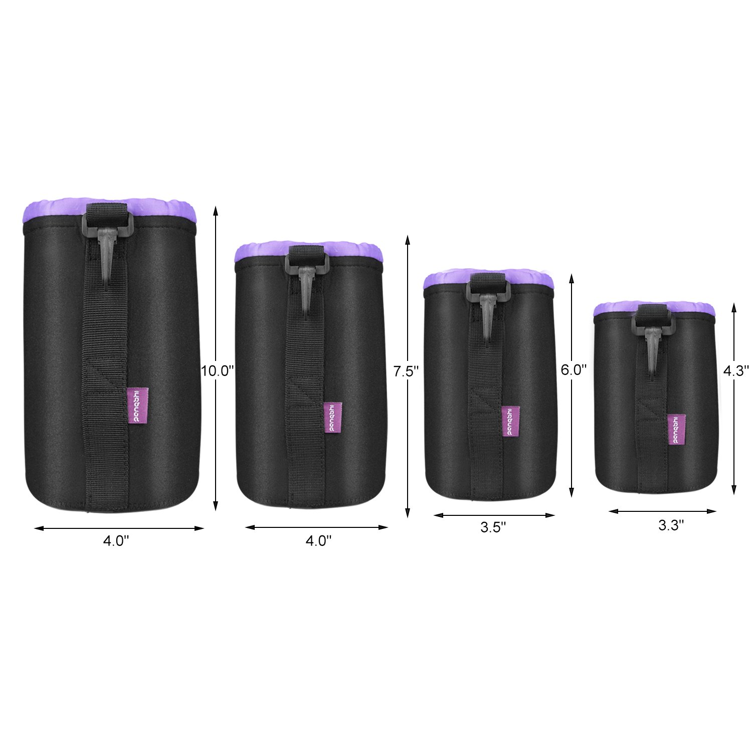 4 Pack Lens Pouch Case, pangshi LC-4 Lens Protected Bag with 5mm Thick Protective Neoprene Soft Plush for Canon Nikon Sony Panasonic Pentax Olympus Fuji DSLR Camera, Size: S,M,L,XL.