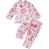Kuriozud Toddler Kids Little Girls Birthday Satin Silk Pajamas Long Sleeve Button Down Sleepwear Winter Pjs Set Nightgown