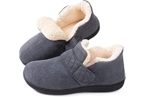 Zizor Women's Velcro Adjustable House Shoes Slippers Indoor Outdoor with Memory Foam, Warm Winter Fuzzy Lined Home Slippers
