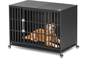 REXWELTEN 48 inch Heavy Duty Dog Crate with Self-Locking Latch, Indestructible Large Steel Kennel with Enclosed Design, Escape-Proof and Chew-Proof Pet Cage for High Anxiety Dogs