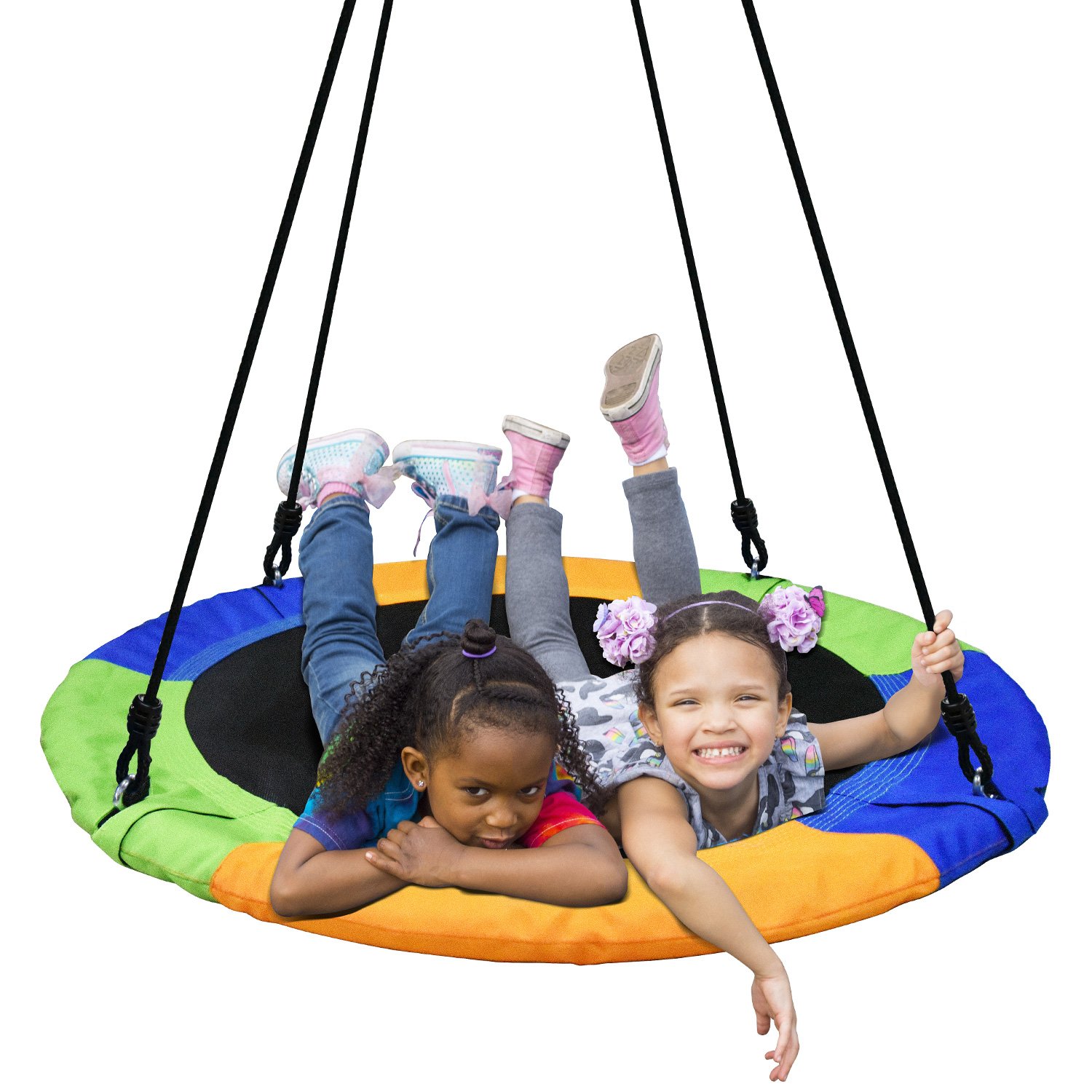 PACEARTH 40'' Saucer Tree Swing Flying 660lb Weight Capacity 2 Added Hanging Straps Adjustable Multi-Strand Ropes Colorful Safe and Durable Swing Seat for Children Adults