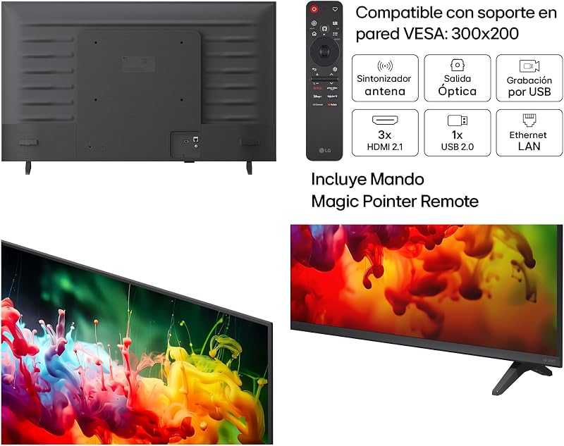 43QNED80B6LC - TV de 43", QNED MiniLED, 4K AI, Smart TV, WebOS 25, processador AI Alpha 5 Gen7, 120Hz, Super Upscaling, HDR10 e Dolby Digital Plus, Alexa/Google Assistant, Preto
