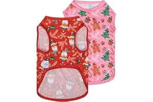 CuteBone Dog Christmas Shirts 2-Pack Soft Pet Clothes Breathable Summer Vest for Small Puppy and Stretchy Cat Apparel 2BX16M