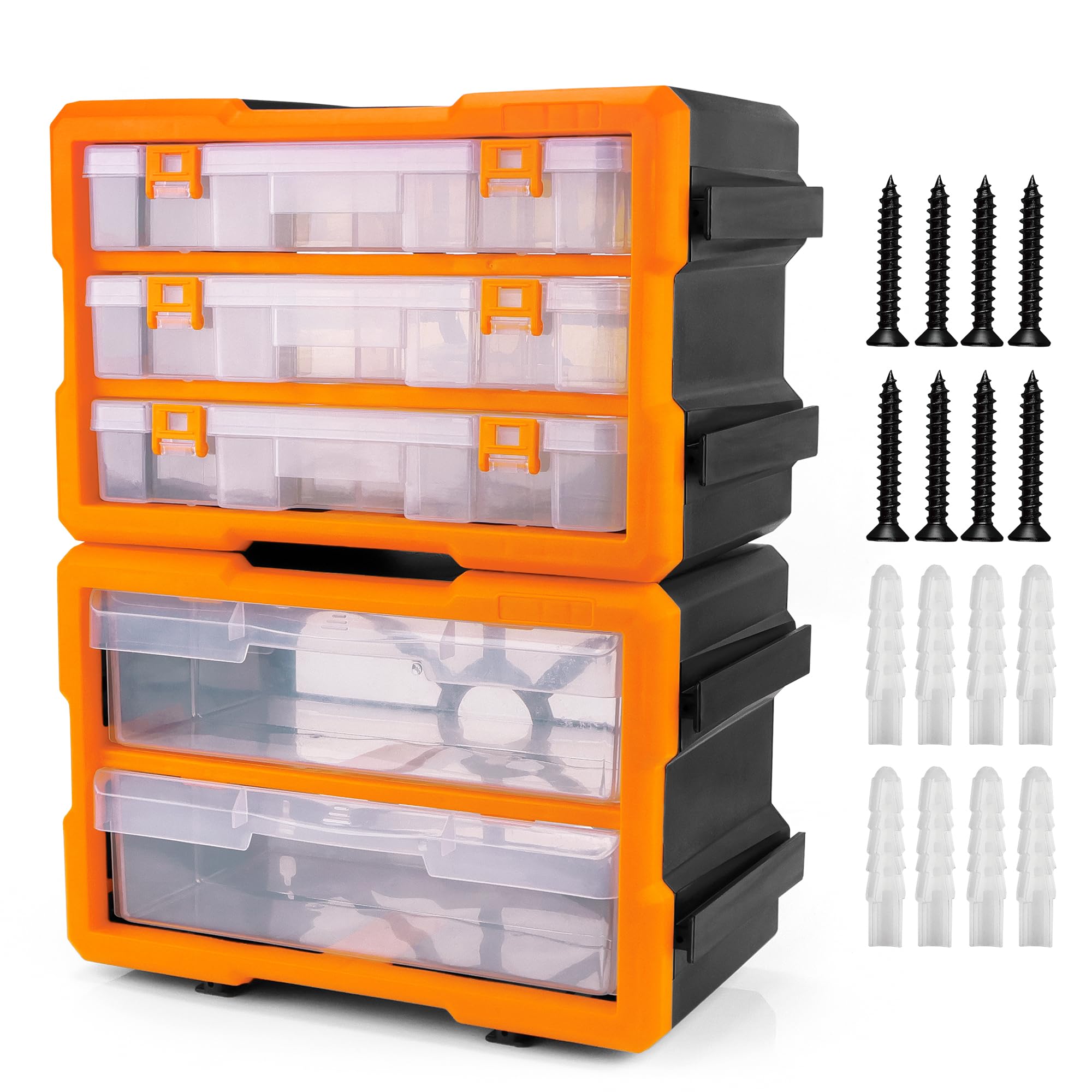 Photo 1 of HORUSDY 38-Drawer Durable Screw Organizer, Small Parts Organizer for Hardware, Tools, Screws, Heavy-Duty Wall Cabinet Storage of Beads, Crafts (3 Large Drawers with Dividers for 36 Compartments)