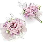 AWARDSEN 2pcs Purple Corsage and Boutonniere Set for Prom Decor Silk Corsage Wristlet Boutonniere for Men Artificial Flowers for Wedding Party Suit Decor