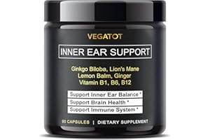 VEGATOT Inner Ear Supplement with Ginkgo Biloba Lion's Mane Lemon Balm Ginger VIT B1, B6, B12- for Dizziness Spinning Inner Ear Balance