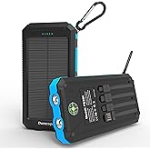 Durecopow Solar Charger Power Bank 20,000mAh, Portable Charger, 4 Cables 3 Ports Fast Charging External Battery Pack with USB